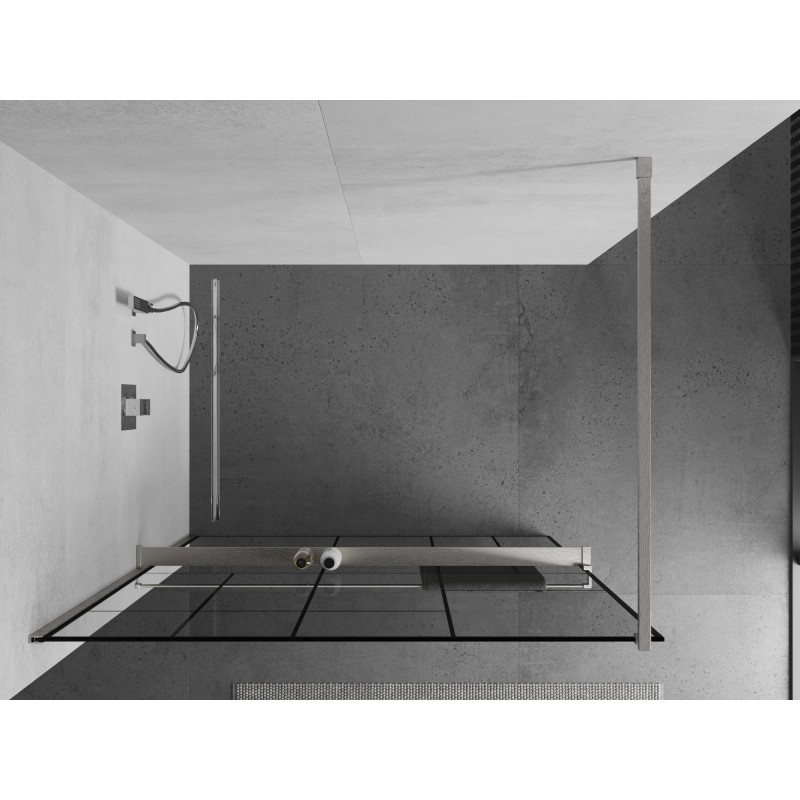 Mexen Kioto+ paroi de douche avec étagère Walk-in 80 x 200 cm, motif noir, nickel brossé - 800-080-121-97-78