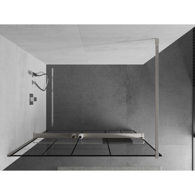 Mexen Kioto+ paroi de douche avec étagère Walk-in 100 x 200 cm, motif noir, nickel brossé - 800-100-121-97-78
