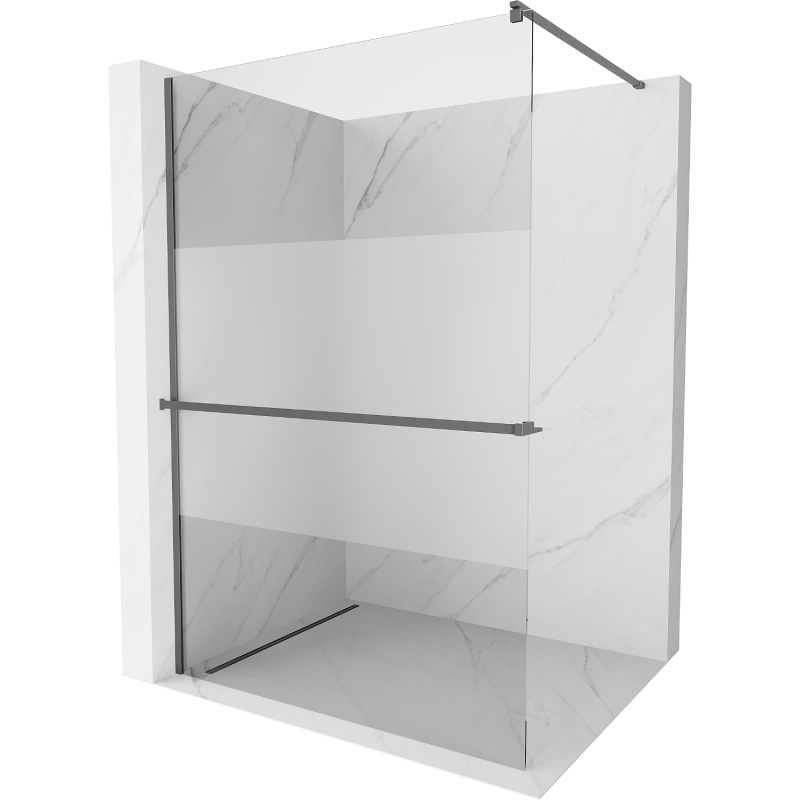 Mexen Kioto+ paroi de douche avec étagère Walk-in 100 x 200 cm, transparent/frosté, gun metal - 800-100-121-95-35