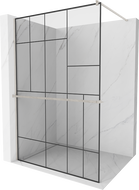 Mexen Kioto+ paroi de douche avec étagère Walk-in 130 x 200 cm, motif noir, nickel brossé - 800-130-121-97-78