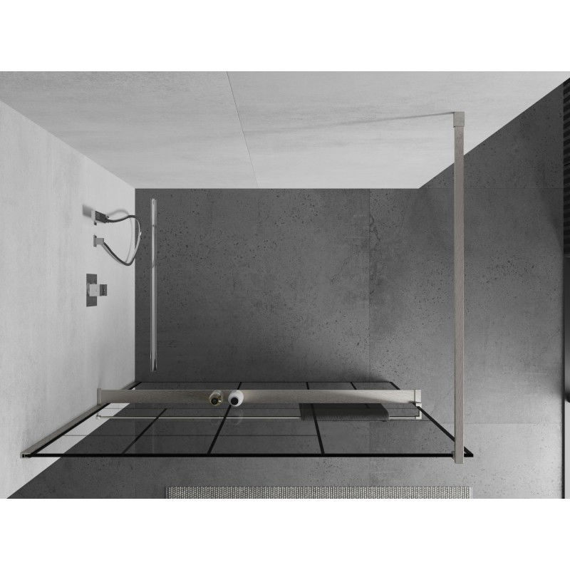 Mexen Kioto+ paroi de douche avec étagère Walk-in 130 x 200 cm, motif noir, nickel brossé - 800-130-121-97-78