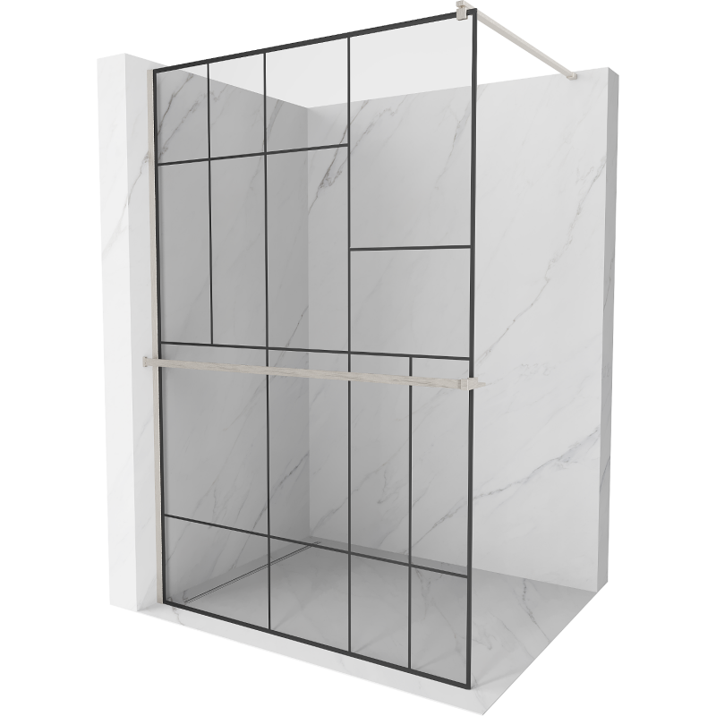 Mexen Kioto+ paroi de douche avec étagère Walk-in 140 x 200 cm, motif noir, nickel brossé - 800-140-121-97-78