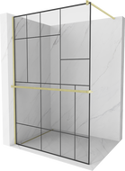 Mexen Kioto+ paroi de douche avec étagère Walk-in 100 x 200 cm, motif noir, doré brossé - 800-100-121-55-78