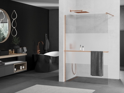 Mexen Kioto+ cloison de douche avec étagère Walk-in 140 x 200 cm, transparent/givré, cuivre brossé - 800-140-121-65-35