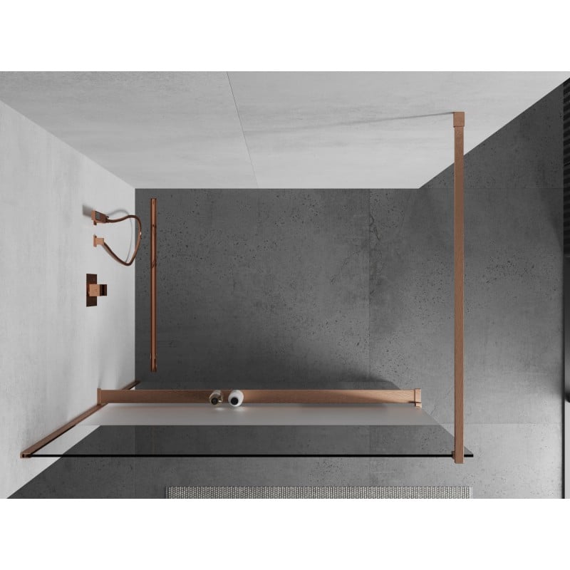 Mexen Kioto+ cloison de douche avec étagère Walk-in 140 x 200 cm, transparent/givré, cuivre brossé - 800-140-121-65-35