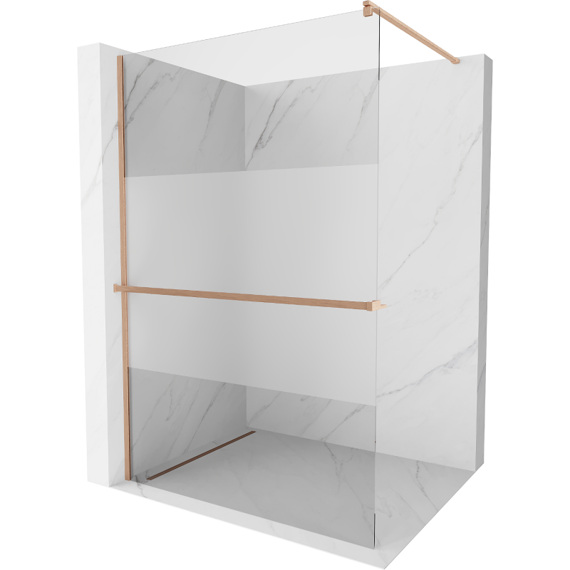 Mexen Kioto+ cloison de douche avec étagère Walk-in 140 x 200 cm, transparent/givré, cuivre brossé - 800-140-121-65-35