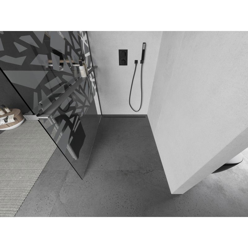 Mexen Kioto+ paroi de douche avec étagère Walk-in 80 x 200 cm, motif blanc, gris brossé - 800-080-121-66-85