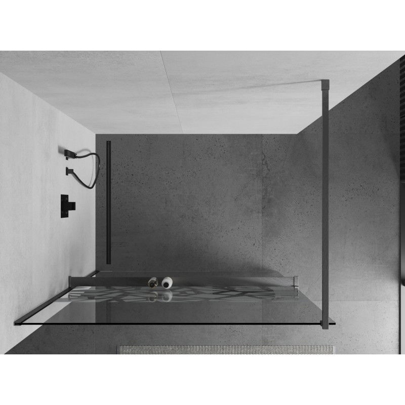 Mexen Kioto+ paroi de douche avec étagère Walk-in 100 x 200 cm, motif blanc, gris pistolet brossé - 800-100-121-66-85