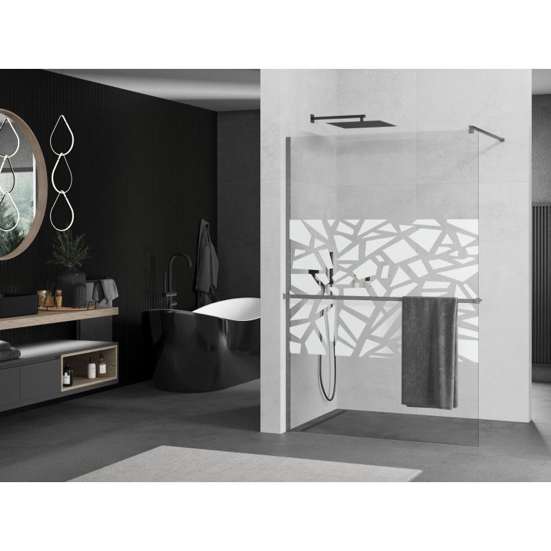 Mexen Kioto+ paroi de douche avec étagère Walk-in 100 x 200 cm, motif blanc, gris pistolet brossé - 800-100-121-66-85