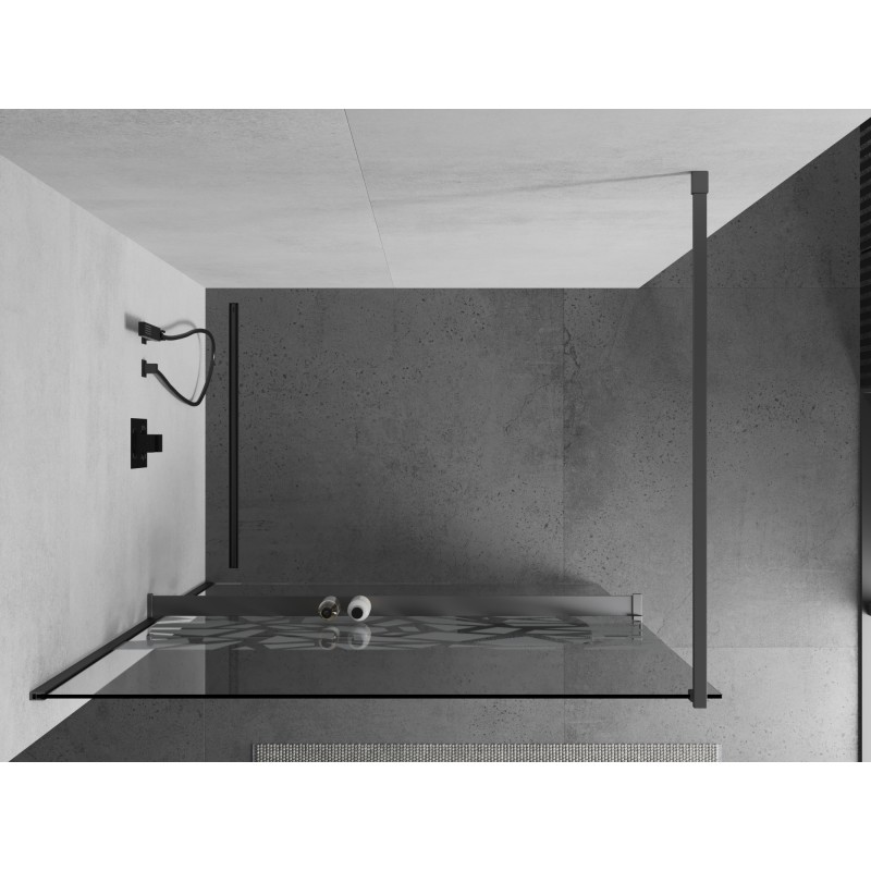 Mexen Kioto+ paroi de douche avec étagère Walk-in 80 x 200 cm, motif blanc, gun metal - 800-080-121-95-85
