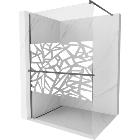 Mexen Kioto+ paroi de douche avec étagère Walk-in 140 x 200 cm, motif blanc, couleur gun metal - 800-140-121-95-85
