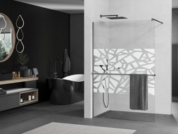 Mexen Kioto+ paroi de douche avec étagère Walk-in 140 x 200 cm, motif blanc, gun metal - 800-140-121-95-85
