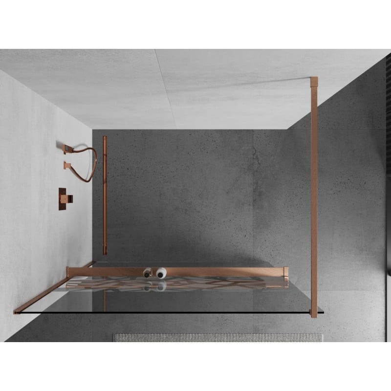 Mexen Kioto+ paroi de douche avec étagère Walk-in 80 x 200 cm, motif blanc, cuivre brossé - 800-080-121-65-85
