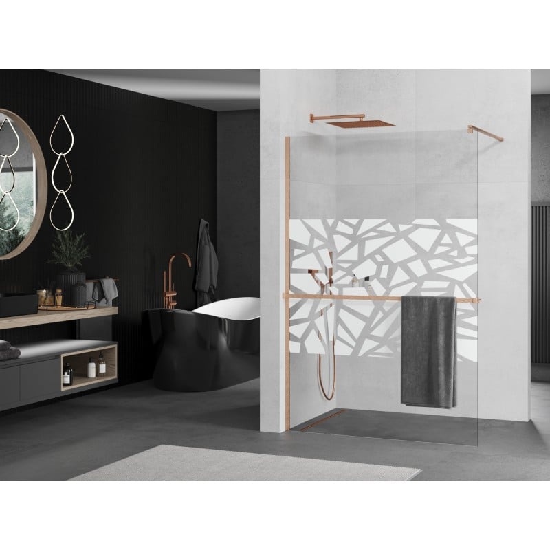 Mexen Kioto+ paroi de douche avec étagère Walk-in 80 x 200 cm, motif blanc, cuivre brossé - 800-080-121-65-85