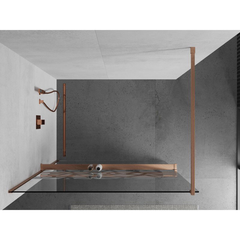 Mexen Kioto+ paroi de douche avec étagère Walk-in 90 x 200 cm, motif blanc, cuivre brossé - 800-090-121-65-85