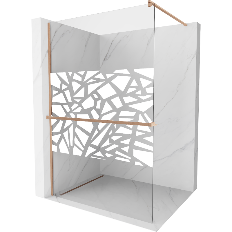 Mexen Kioto+ paroi de douche avec étagère Walk-in 100 x 200 cm, motif blanc, laiton brossé - 800-100-121-65-85