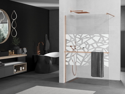 Mexen Kioto+ paroi de douche avec étagère Walk-in 100 x 200 cm, motif blanc, laiton brossé - 800-100-121-65-85