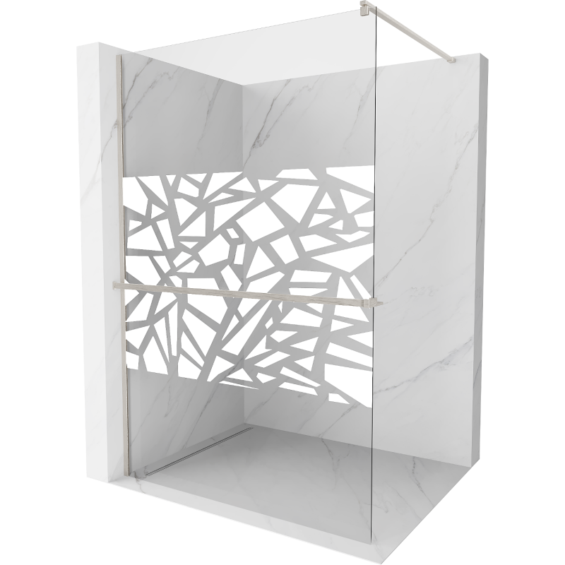 Mexen Kioto+ paroi de douche avec étagère Walk-in 140 x 200 cm, motif blanc, nickel brossé - 800-140-121-97-85