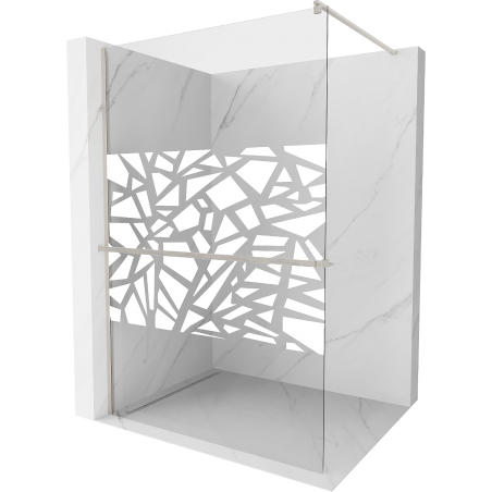 Mexen Kioto+ paroi de douche avec étagère Walk-in 140 x 200 cm, motif blanc, nickel brossé - 800-140-121-97-85
