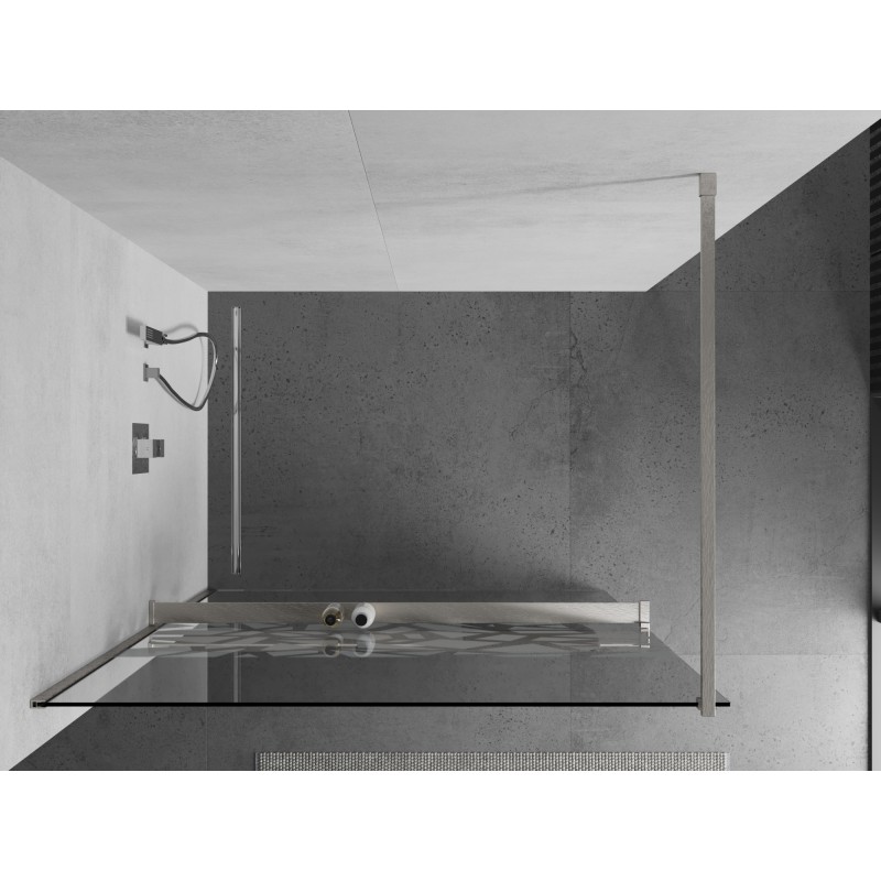 Mexen Kioto+ paroi de douche avec étagère Walk-in 140 x 200 cm, motif blanc, nickel brossé - 800-140-121-97-85