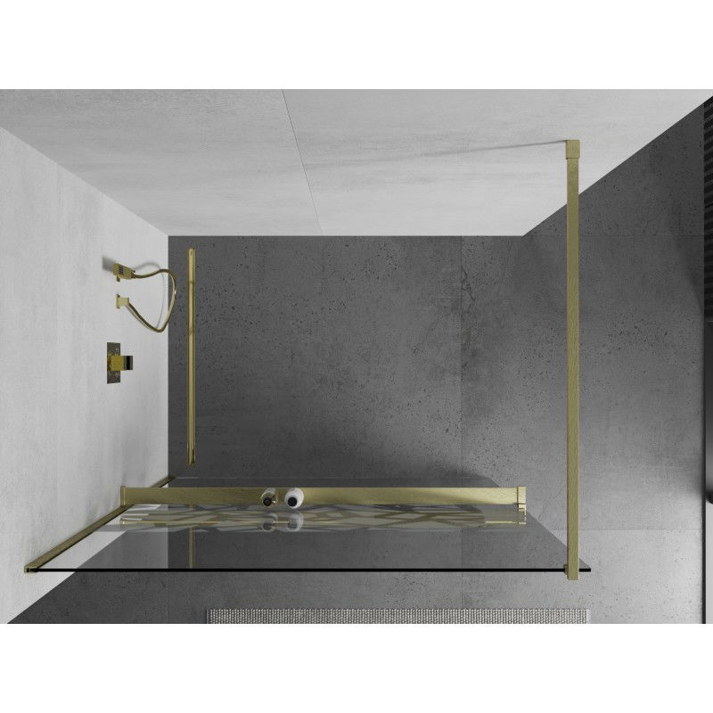 Mexen Kioto+ paroi de douche avec étagère Walk-in 130 x 200 cm, motif blanc, or brossé - 800-130-121-55-85