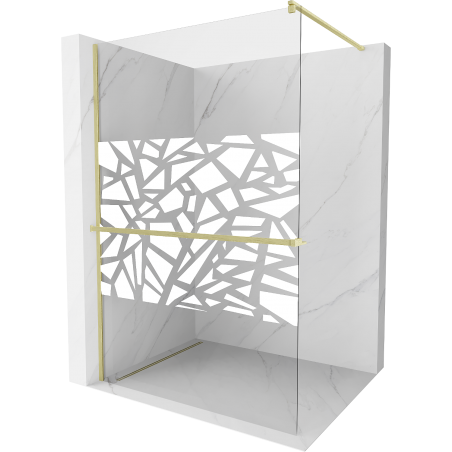Mexen Kioto+ paroi de douche avec étagère Walk-in 140 x 200 cm, motif blanc, finition dorée - 800-140-121-55-85