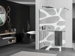 Mexen Kioto+ paroi de douche avec étagère Walk-in 70 x 200 cm, motif blanc, gris gun brossé - 800-070-121-66-97