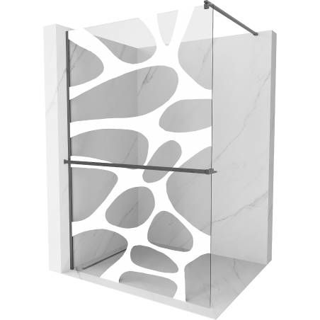 Mexen Kioto+ paroi de douche avec étagère Walk-in 140 x 200 cm, vague blanche, gris gun brossé - 800-140-121-66-97