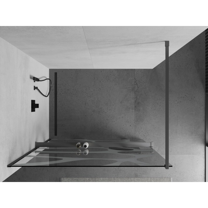 Mexen Kioto+ paroi de douche avec étagère Walk-in 80 x 200 cm, vague blanche, métal gris - 800-080-121-95-97