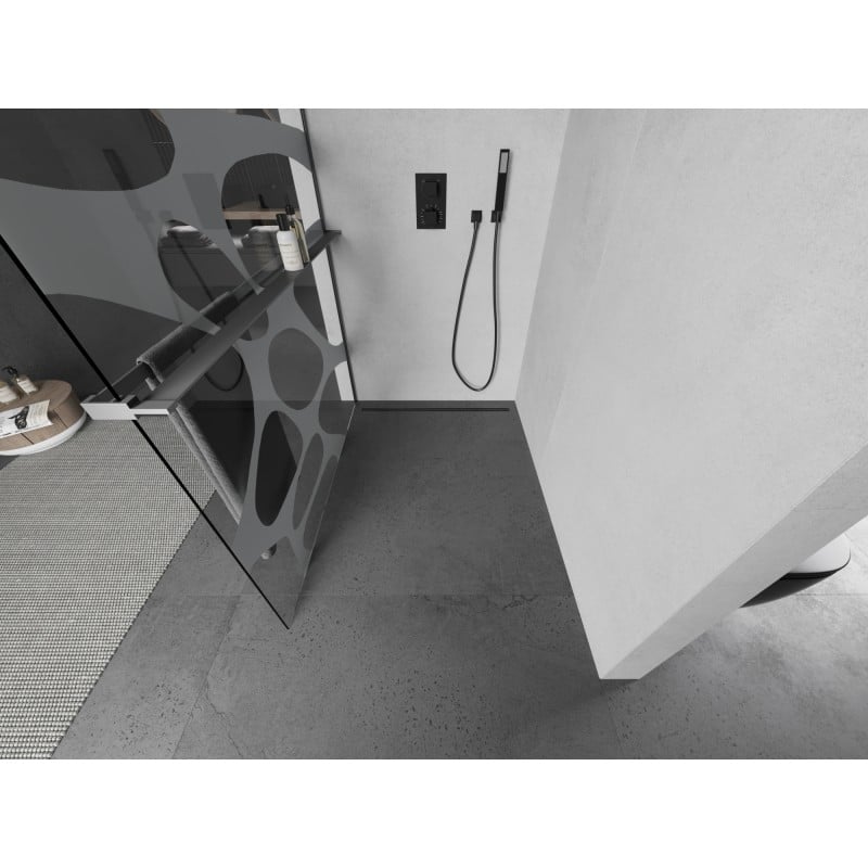 Mexen Kioto+ paroi de douche avec étagère Walk-in 80 x 200 cm, vague blanche, métal gris - 800-080-121-95-97