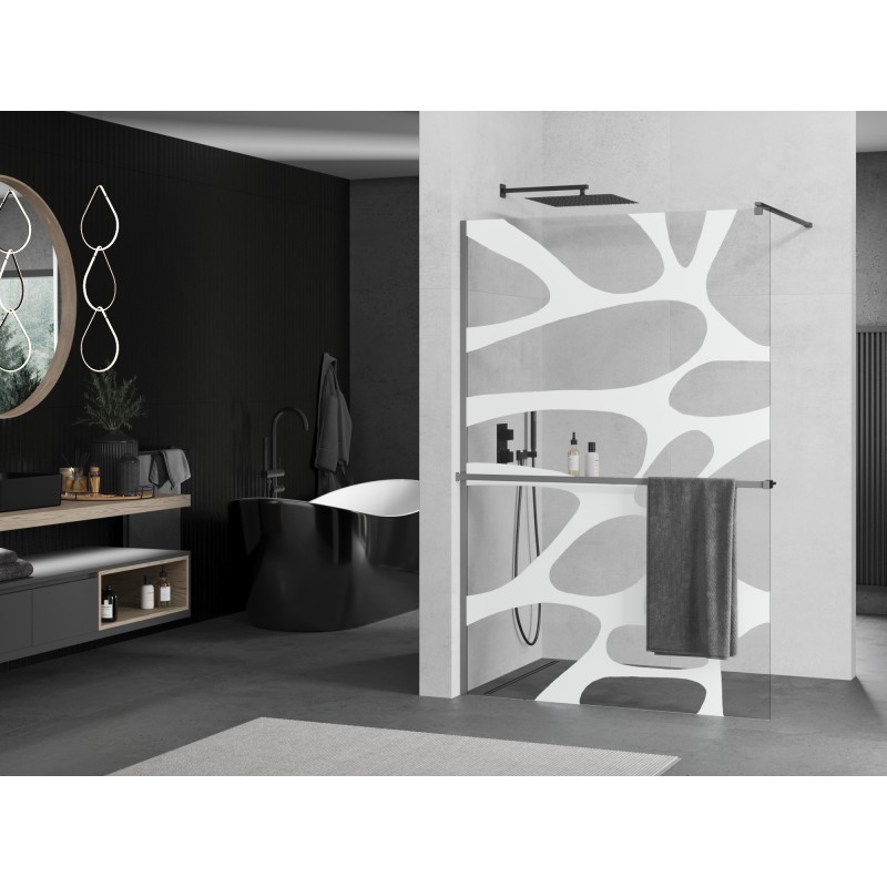 Mexen Kioto+ paroi de douche avec étagère Walk-in 80 x 200 cm, vague blanche, métal gris - 800-080-121-95-97