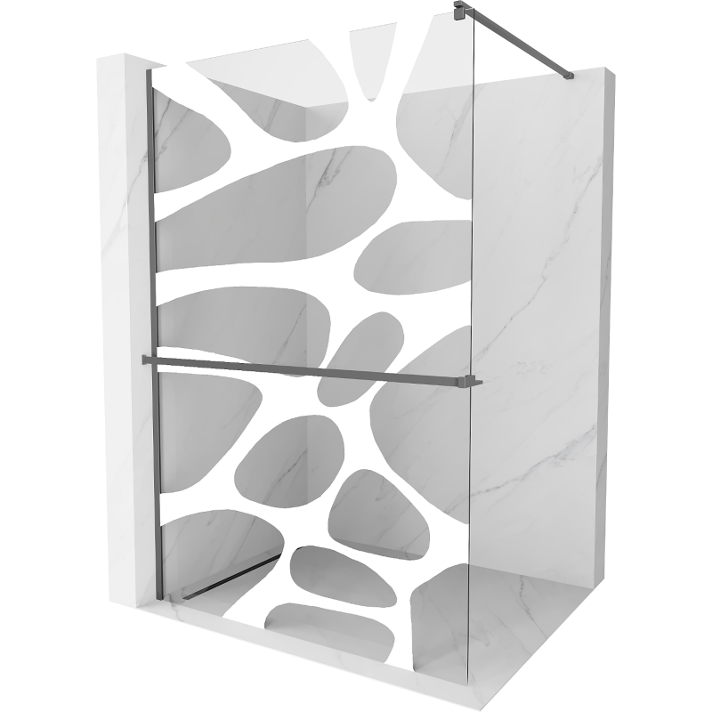 Mexen Kioto+ paroi de douche avec étagère Walk-in 100 x 200 cm, motif blanc, gun metal - 800-100-121-95-97