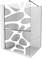 Mexen Kioto+ paroi de douche avec étagère Walk-in 100 x 200 cm, vague blanche, métal canon - 800-100-121-95-97