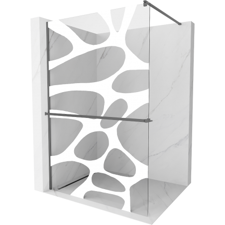 Mexen Kioto+ paroi de douche avec étagère Walk-in 110 x 200 cm, motif blanc, gun metal - 800-110-121-95-97