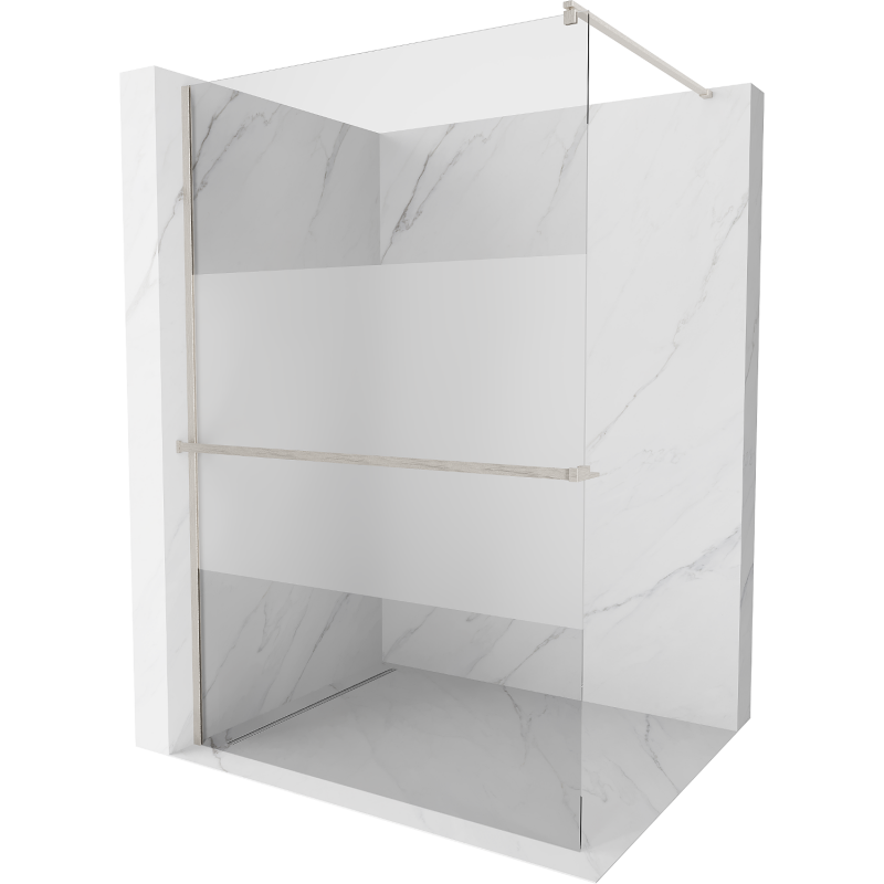 Mexen Kioto+ paroi de douche avec étagère Walk-in 130 x 200 cm, transparent/émoussé, nickel brossé - 800-130-121-97-35