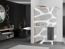 Mexen Kioto+ paroi de douche avec étagère Walk-in 100 x 200 cm, vague blanche, cuivre brossé - 800-100-121-65-97
