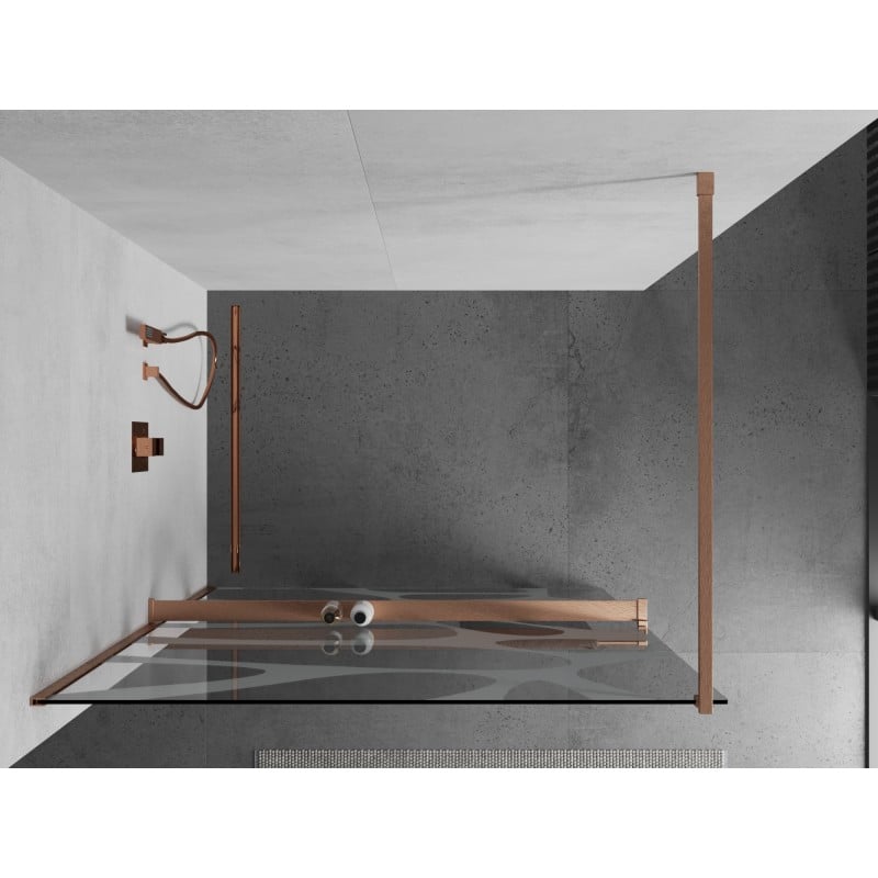 Mexen Kioto+ paroi de douche avec étagère Walk-in 120 x 200 cm, vague blanche, cuivre brossé - 800-120-121-65-97