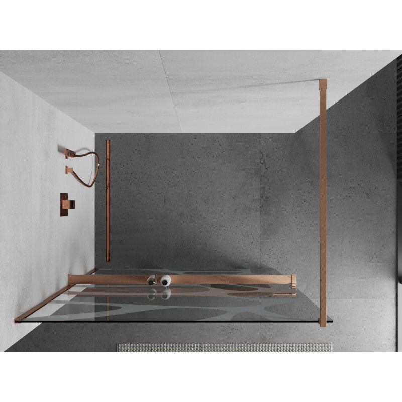 Mexen Kioto+ paroi de douche avec étagère Walk-in 130 x 200 cm, vague blanche, cuivre brossé - 800-130-121-65-97