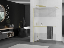Mexen Kioto+ paroi de douche avec étagère Walk-in 110 x 200 cm, transparent/givre, or brossé - 800-110-121-55-35