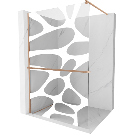 Mexen Kioto+ paroi de douche avec étagère Walk-in 140 x 200 cm, motif blanc, laiton brossé - 800-140-121-65-97