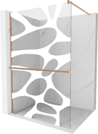 Mexen Kioto+ paroi de douche avec étagère Walk-in 140 x 200 cm, vague blanche, cuivre brossé - 800-140-121-65-97