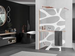 Mexen Kioto+ paroi de douche avec étagère Walk-in 140 x 200 cm, motif blanc, laiton brossé - 800-140-121-65-97