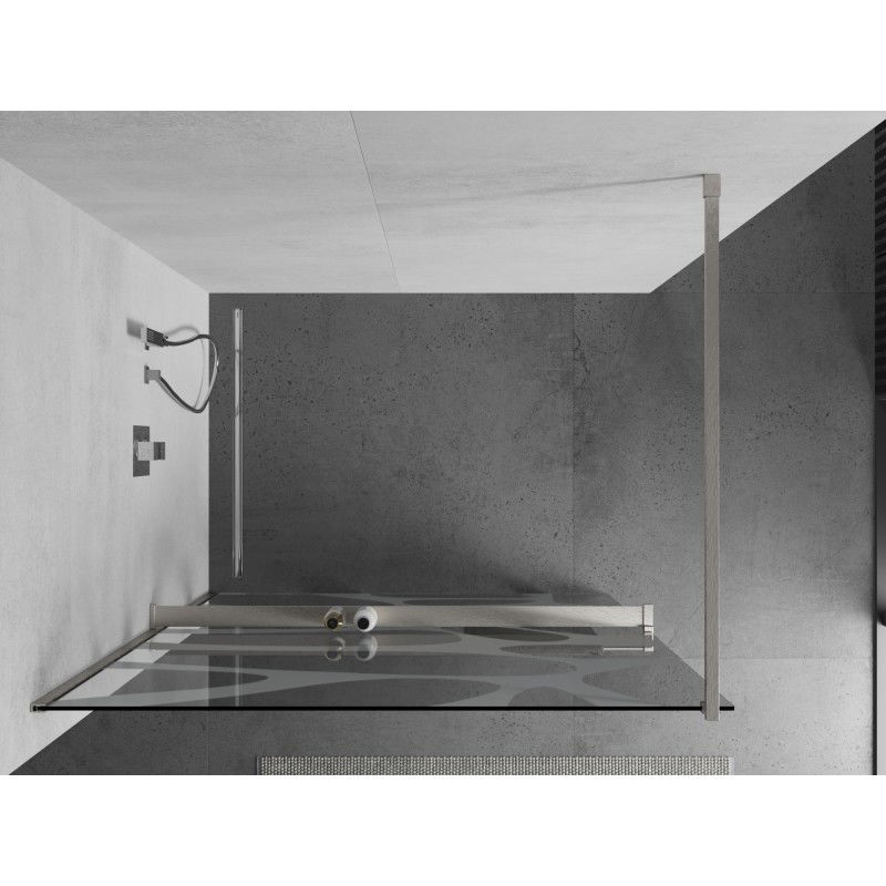 Mexen Kioto+ paroi de douche avec étagère Walk-in 100 x 200 cm, ondulation blanche, nickel brossé - 800-100-121-97-97