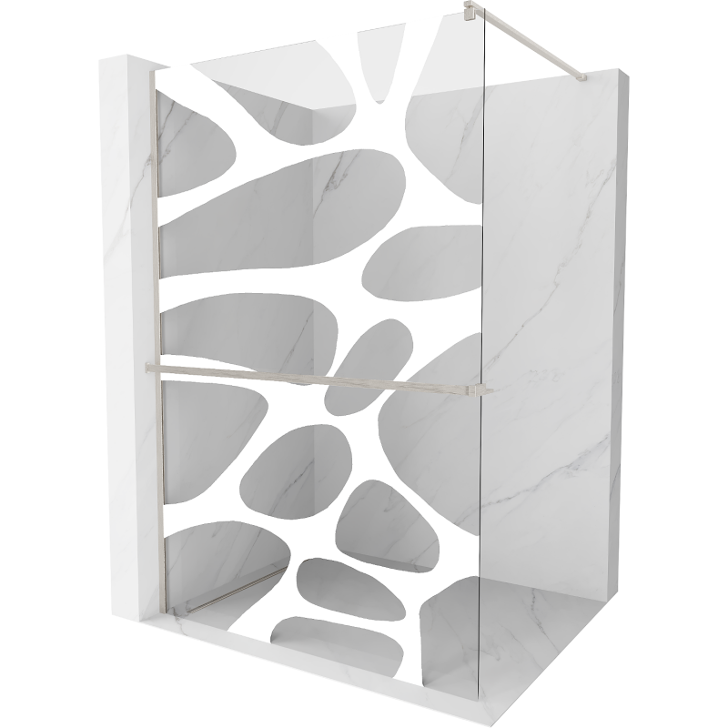 Mexen Kioto+ paroi de douche avec étagère Walk-in 140 x 200 cm, motif blanc, nickel brossé - 800-140-121-97-97