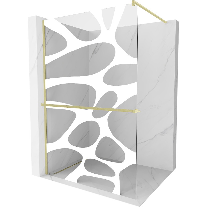 Mexen Kioto+ paroi de douche avec étagère Walk-in 100 x 200 cm, vague blanche, doré brossé - 800-100-121-55-97
