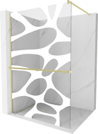 Mexen Kioto+ paroi de douche avec étagère Walk-in 100 x 200 cm, vague blanche, doré brossé - 800-100-121-55-97