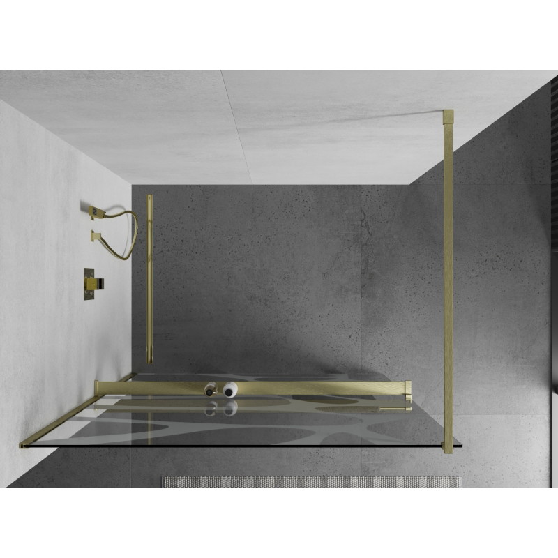Mexen Kioto+ paroi de douche avec étagère Walk-in 100 x 200 cm, vague blanche, doré brossé - 800-100-121-55-97