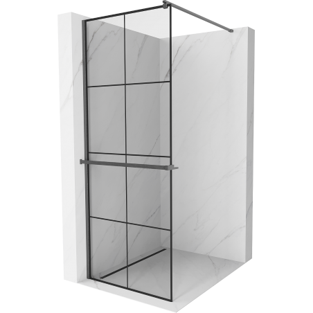 Mexen Kioto+ paroi de douche avec étagère Walk-in 80 x 200 cm, grille noire, gris canon brossé - 800-080-121-66-77