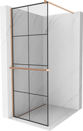 Mexen Kioto+ paroi de douche avec étagère Walk-in 90 x 200 cm, grille noire, cuivre brossé - 800-090-121-65-77