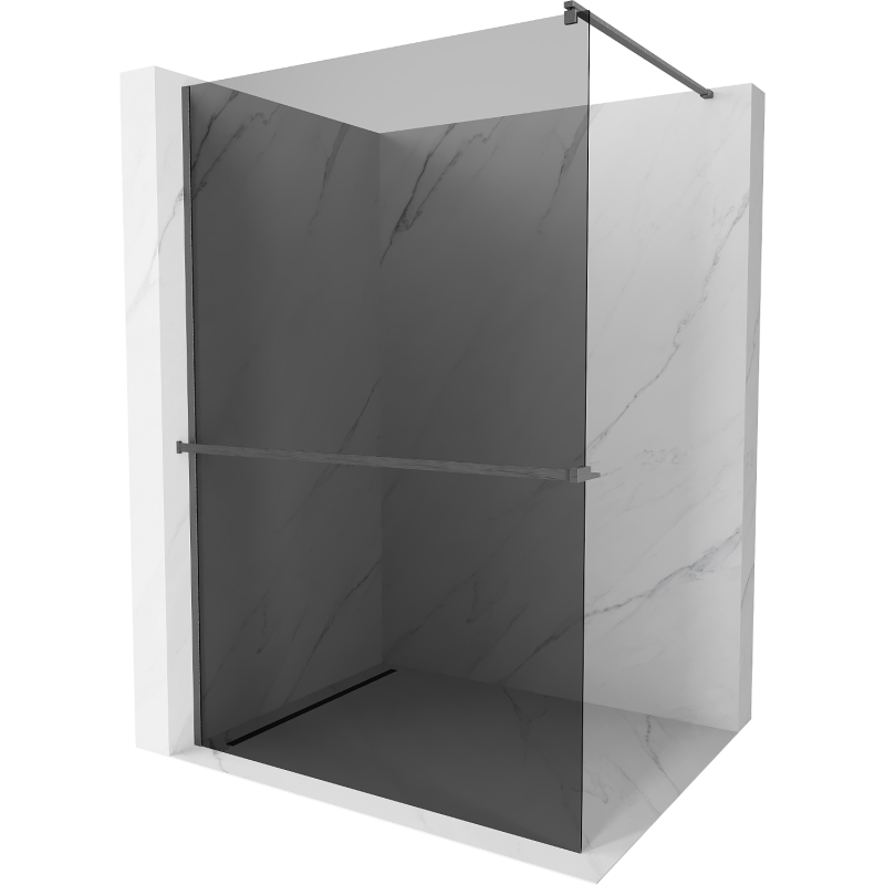 Kioto+ paroi de douche avec étagère Walk-in 100 x 200 cm, gris foncé, finition gun gray - 800-100-121-66-40
